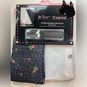 Betsey Johnson Black and Pink Floral Shower Curtain Set